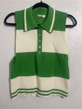 Sleeveless Polo Tank Top - Green & White Stripes